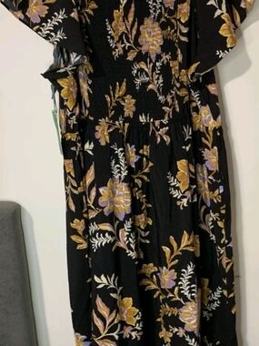 Black Floral Maxi Dress with Yellow & Lilac Blooms